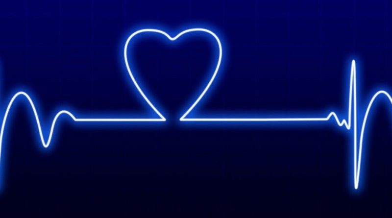 An illustration of an EKG readout with a cartoon heart inside